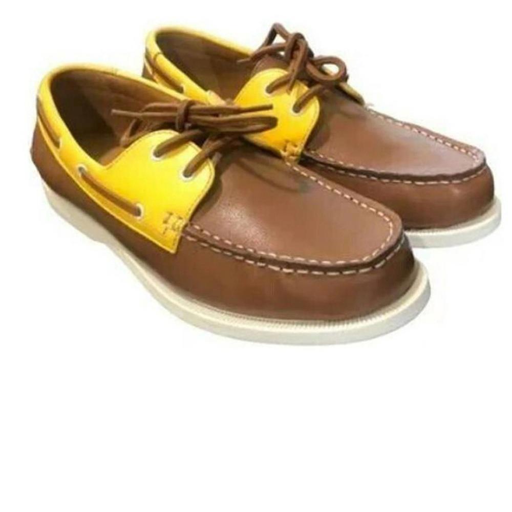 NIB Club Room Men's Elliot Boat Shoes - Yellow Plaid & Brown - Size 10.5 - Picture 6 of 9